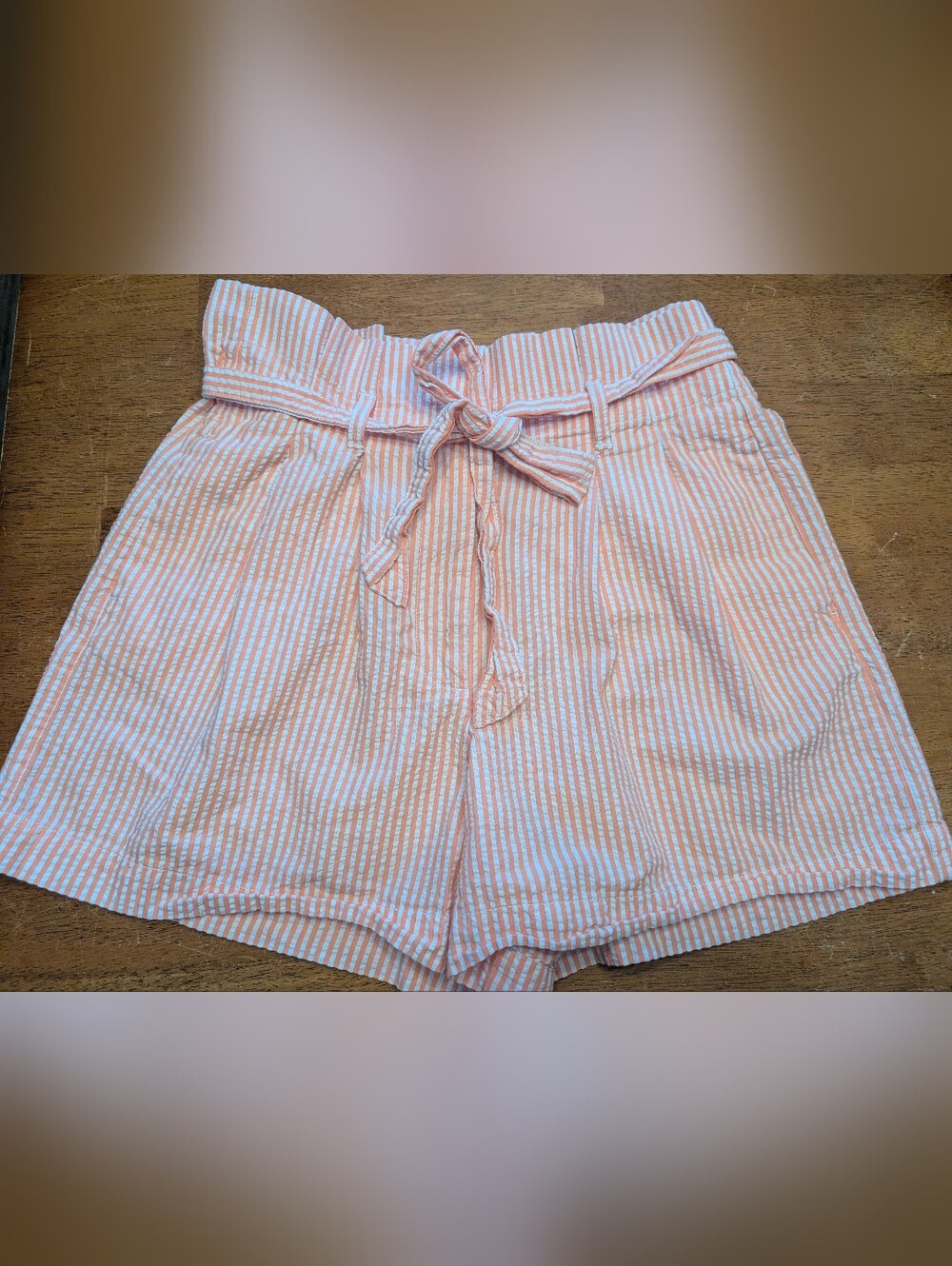J. Crew Paper Bag Shorts Seersucker Pink White Belted 8